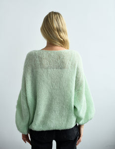 HANDMADE GREEN FLORAL MOHAIR SWEATER WITH PUFFY SLEAVES