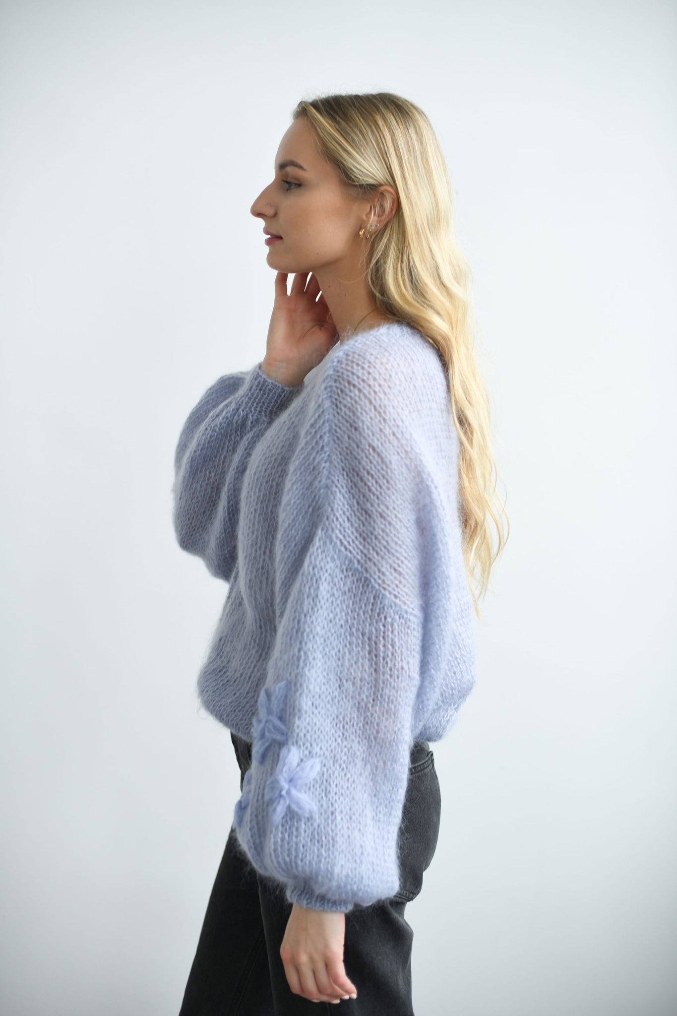 HANDMADE LIGHT BLUE CROPPED BUTTON UP CARDIGAN SWEATER