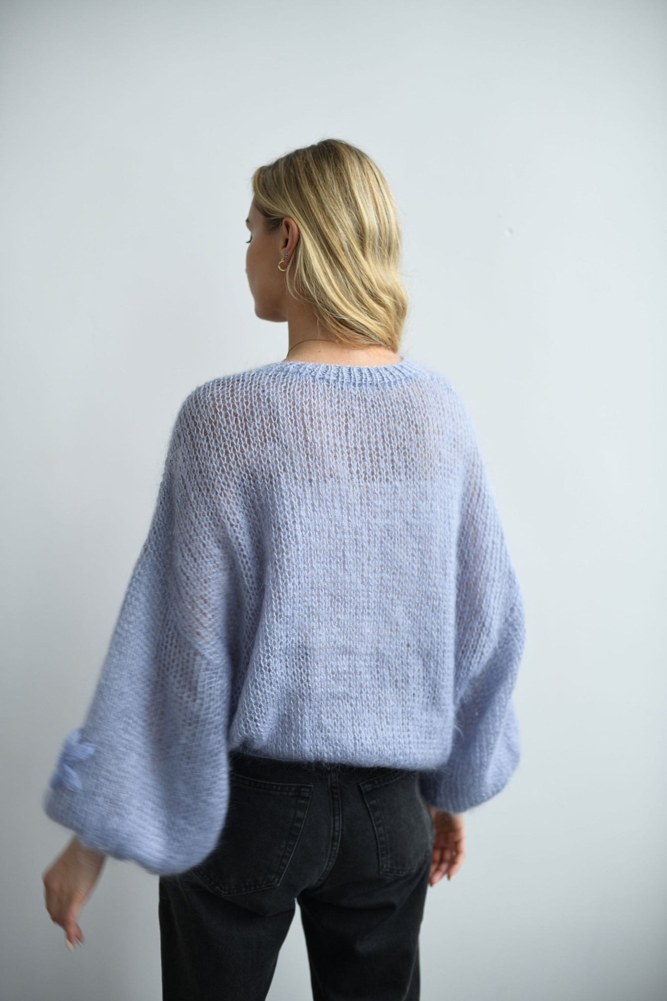 HANDMADE LIGHT BLUE CROPPED BUTTON UP CARDIGAN SWEATER