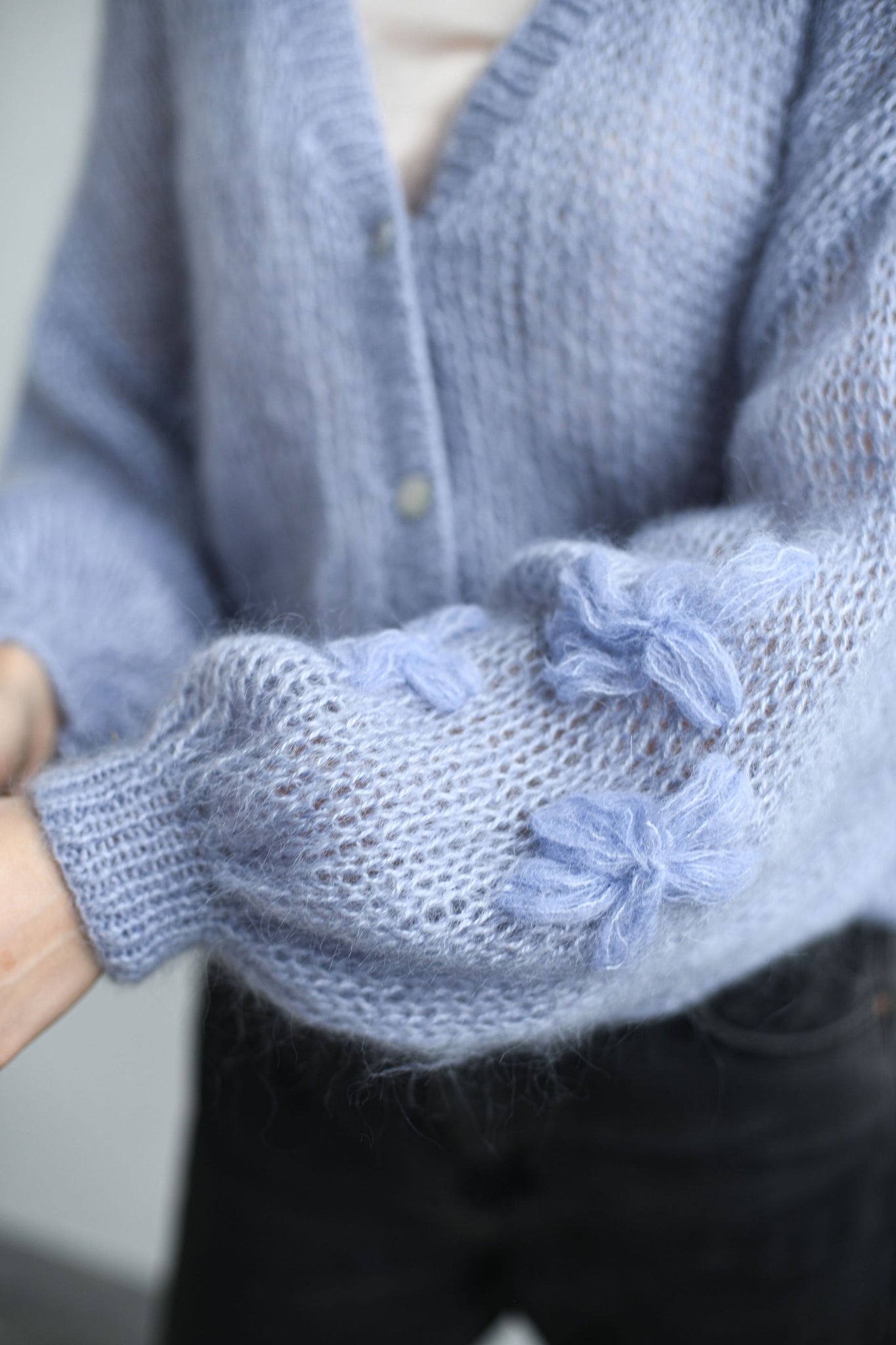 HANDMADE LIGHT BLUE CROPPED BUTTON UP CARDIGAN SWEATER