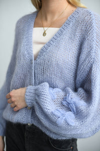 HANDMADE LIGHT BLUE CROPPED BUTTON UP CARDIGAN SWEATER