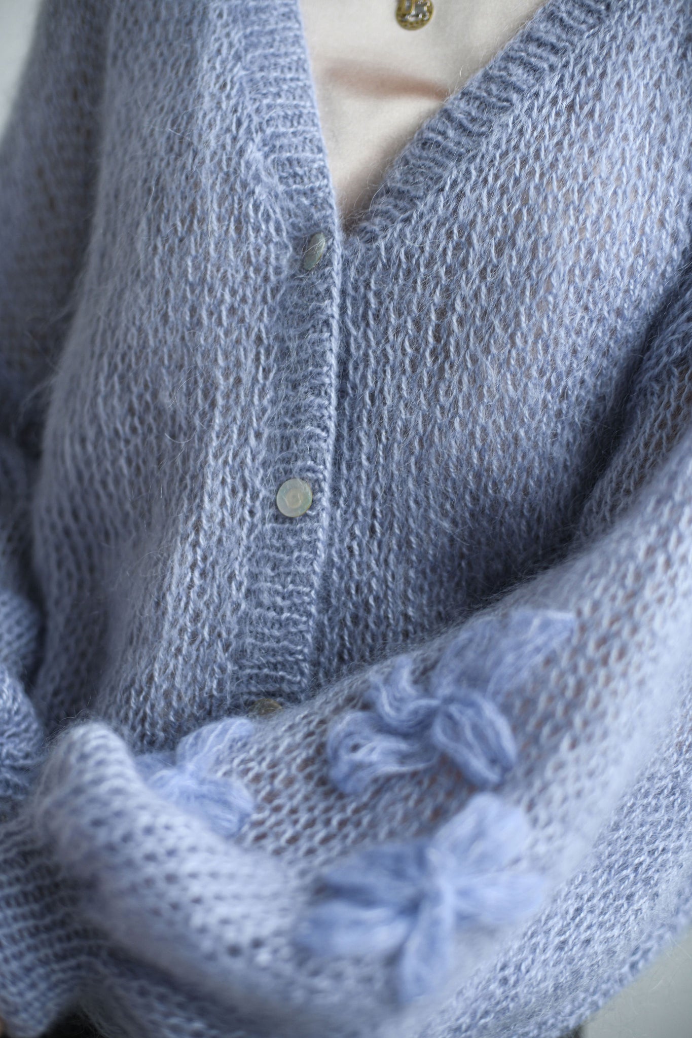 HANDMADE LIGHT BLUE CROPPED BUTTON UP CARDIGAN SWEATER