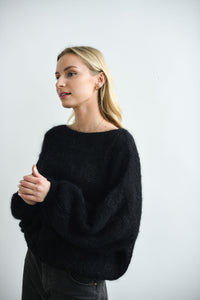 HANDMADE BLACK FLORAL MOHAIR SWEATER