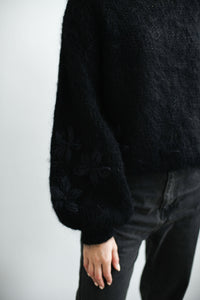 HANDMADE BLACK FLORAL MOHAIR SWEATER