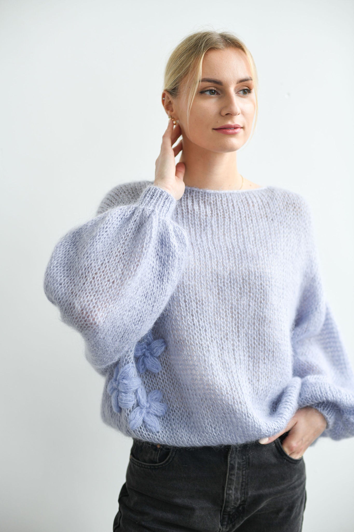 OVERSIZED HANDMADE LIGHT BLUE MOHAIR SWEATER