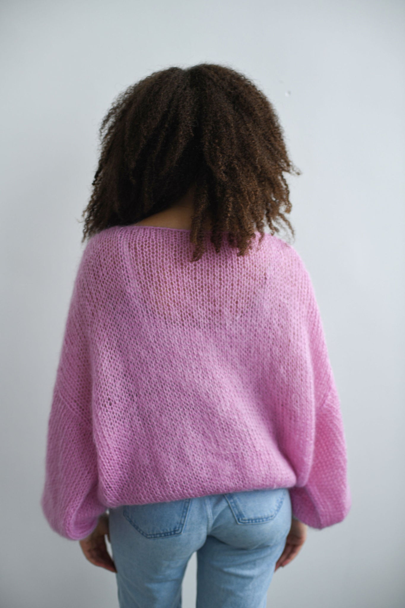 HAND KNITTED WOMEN'S PUFFY SLEAVE MOHAIR SWEATER