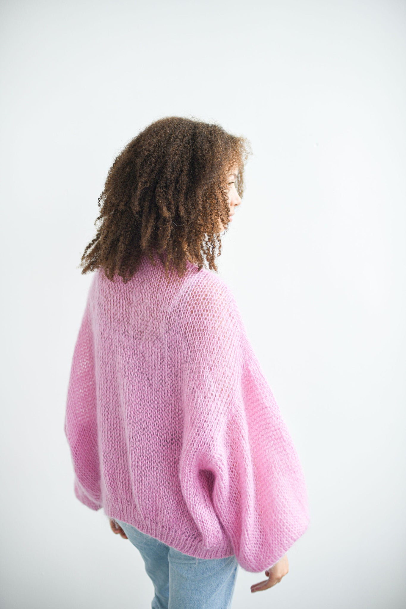 HAND KNITTED PINK CROPPED BUTTON UP CARDIGAN SWEATER