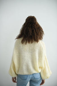 HAND KNITTED YELLOWISH OFF-WHITE MOHAIR CARDIGAN SWEATER