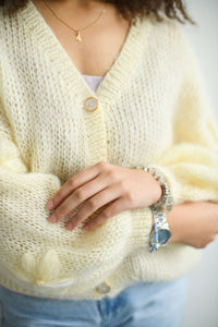 HAND KNITTED YELLOWISH OFF-WHITE MOHAIR CARDIGAN SWEATER