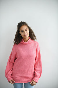 HAND KNITTED LUMINOUS RED BAMBOO SWEATER