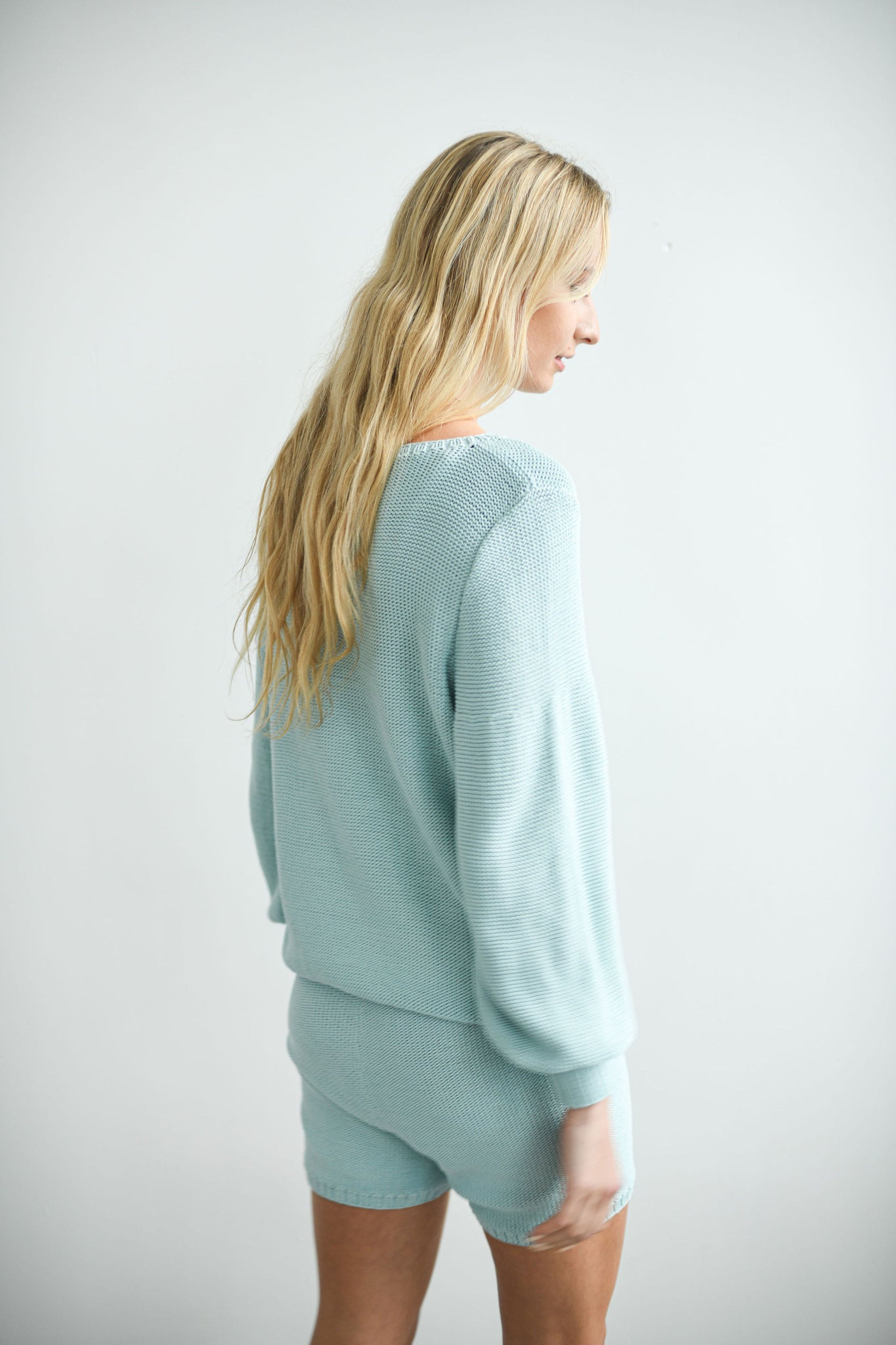 HAND KNITTED MINT BAMBOO SWEATER