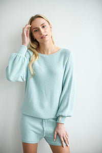 HAND KNITTED MINT BAMBOO SWEATER