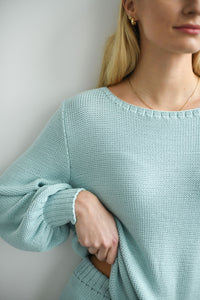 HAND KNITTED MINT BAMBOO SWEATER