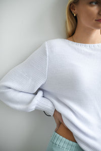 HAND KNITTED WHITE BAMBOO SWEATER