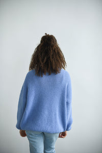 HAND KNITTED OVERSIZED BLUE WOOL SWEATER