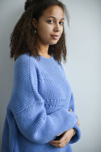 HAND KNITTED OVERSIZED BLUE WOOL SWEATER